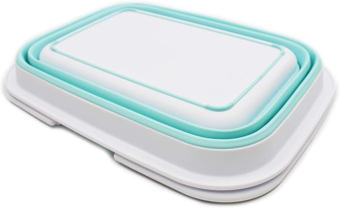 SAMMART 9.2L (2.37Gallon) Collapsible Tub with Handle - Portable Outdoor Picnic Basket/Crater - Foldable Shopping Bag - Space Saving Storage Container (1, White/Lake Green)