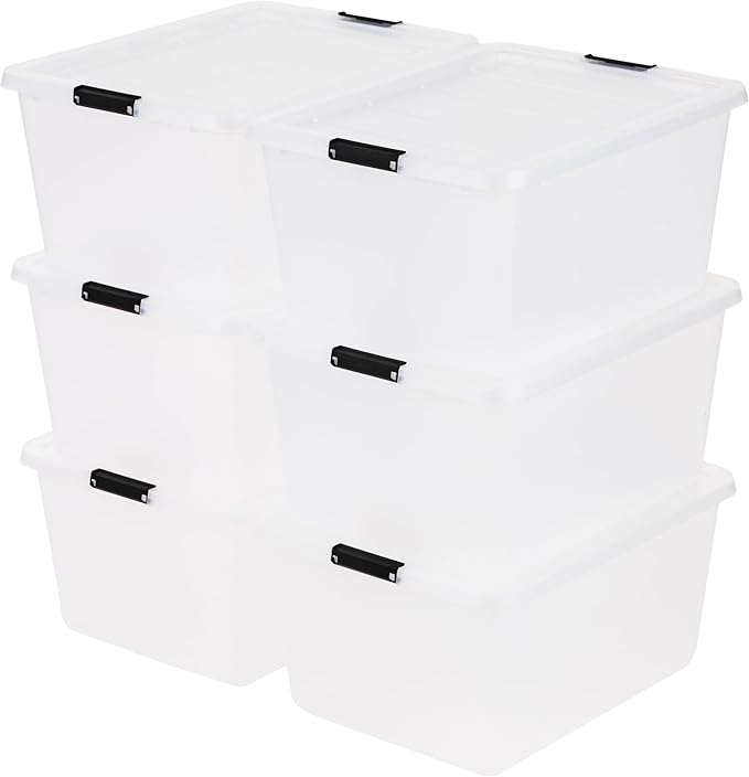 IRIS USA 6-Pack High-Capacity Clip Box with Latching Lids, 32 Quart Craft Storage Bins, Art & Writing Supply Containers for H