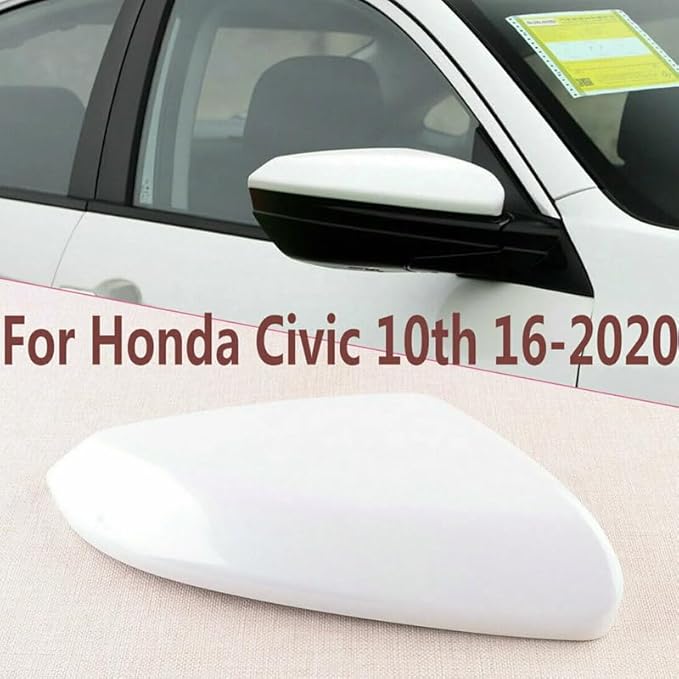 White Right Mirror Cap Cover For Honda Civic 2016 2017 2018 2019 2020 2021 Rearview Mirror Cap Replacement (White Right Side)