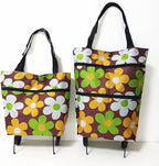 Reusable Grocery Bags with Waterproof Coating and Folding Wheels - Foldable Tote Bags for Shopping, Multi-Purpose Storage for Groceries(Coffee Flower)