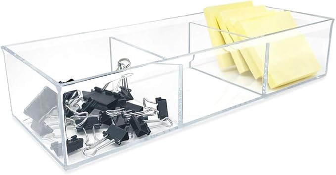 Isaac Jacobs Large 3-Compartment Acrylic Stackable Organizer (12.9" L x 5" W x 2.7" H), Multi-Sectional Tray & Storage Soluti