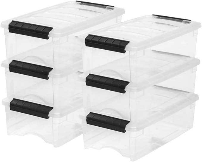 IRIS USA 6-Pack Storage Bins with Lids, 6 Quart, Made in USA Stackable See-Through Organizing Solution Latches Durable Nestab