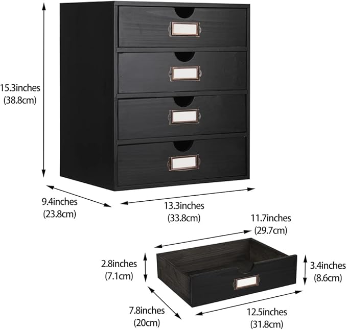 Wooden Storage Box Rustic Desktop Organizer with 4 Drawers Office Desk Accessories Shelf Large Craft Storage Containers Apoth