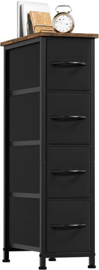 Somdot Narrow Dresser with 4 Drawers, Slim Storage Chest of Drawers with Removable Fabric Drawers for Closet Small Spaces Bat