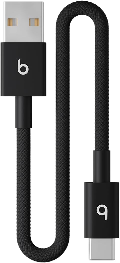 Beats USB-A to USB-C Woven Short Cable Fast Charging Durable/Tangle-Free Compatible Charger for Apple & Android Devices (8 in