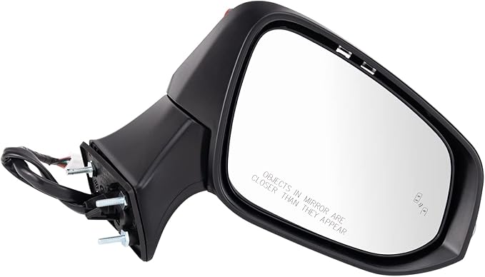 TRQ Power Heated Mirror Set Left & Right Smooth Black with Blind Spot & Puddle Light Compatible with 2021-2024 Toyota Venza T