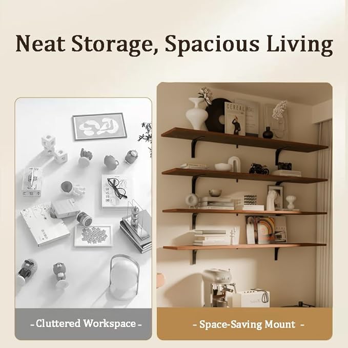 12 Inch Deep Floating Shelves Set of 4, 60 Inch Extra Long Brown Solid Wood Wall Shelves, 5ft Heavy Duty Farmhouse Wall Mount