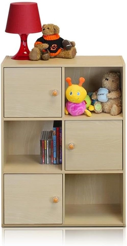 Furinno Pasir 3 Tier Shelf with 3 Door/Round Handle, Steam Beech