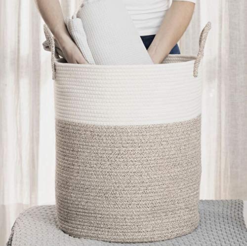 OrganiHaus Large Brown Woven Laundry Basket w/Handles 52L, Rope Dirty Clothes Hamper, Blanket Basket for Living Room, Baby La