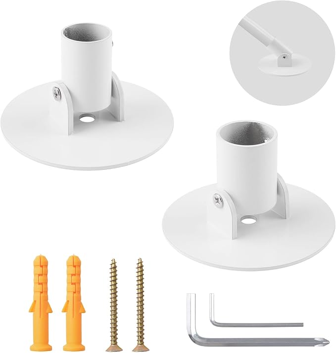 Adjustable Shower Curtain Rod Bracket, 2Pcs Different Sizes Titanium Steel Single Swivel Flange Heavy Duty Closet Rod Holder 