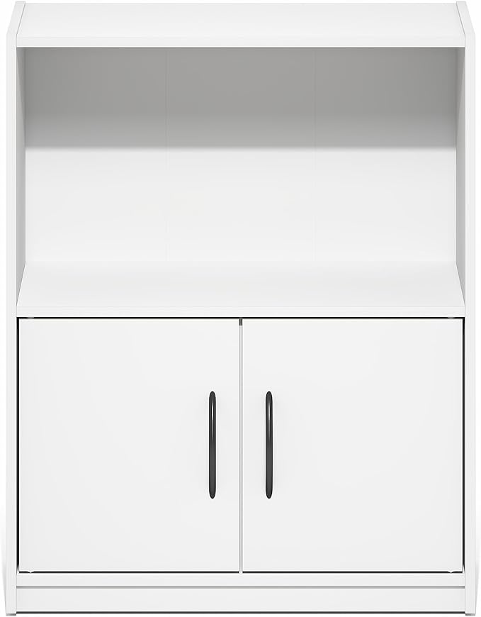 Furinno Gruen Book Shelf, 2-Tier Small Bookshelf, Bookcase with Open Shelf and Doors Storage Cabinet, 9.3 x 21.8 x 27, for Or
