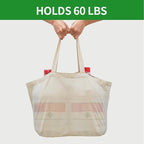Canvas Reusable Grocery Bags Heavy Duty, 8.3 gal Foldable Large Tote Bag with Handles, Holds 60 lbs & Washable Eco-friendly Bags with 5 Pockets, Off white 1 Bags