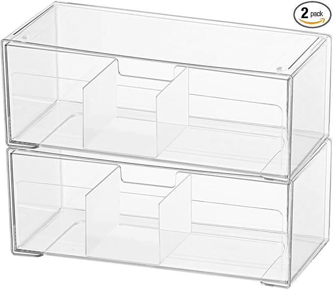 MORNITE Medicine Cabinet Drawer Organizer Set, 2-Tier Stackable Storage Drawers for Small Bathroom Mirror Toilet Wall Garage 