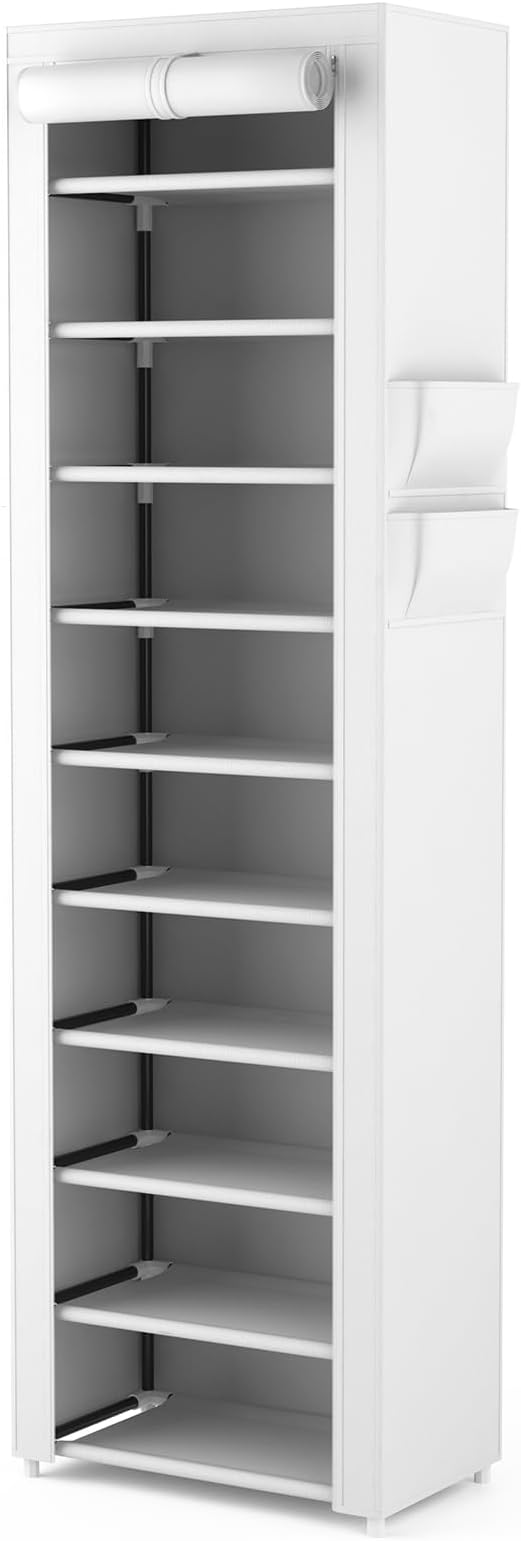 VTRIN Vertical Narrow Shoe Rack Organizer Tall Shoe Rack for Closet Entryway 10 Tier Non-Woven Cover Shoe Shelf Holds 20-22 P