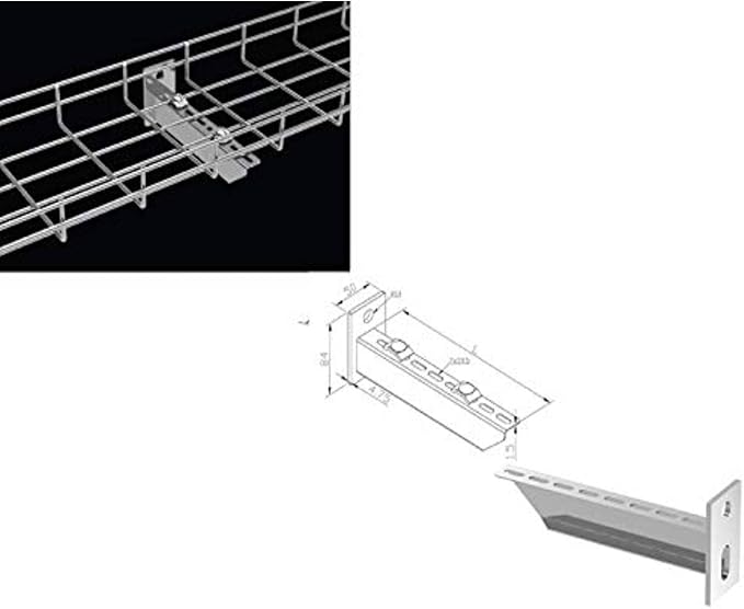 Kable Kontrol Reinforced Bracket – 4” Width - Wire Mesh Tray Cable Management Rack Cords Organizer Cable Basket, Zinc Plated 