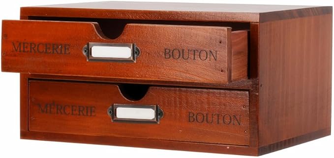 Wooden Storage Box Rustic Desktop Organizer with 2 Drawers Office Desk Accessories Shelf Small Craft Storage Containers Apoth