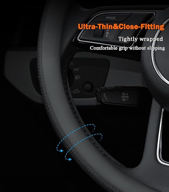 Steering Wheel Cover for Chevy Chevrolet Silverado 1500 2500 HD 3500HD Equinox Malibu Colorado Cruze Impala Traverse Spark Tahoe Trax Car Truck Accessories, 2026 Black Leather 14.5-15 inch