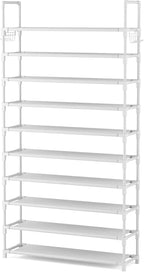 VTRIN 10 Tiers Shoe Rack Tall Large Capacity Wide Shoe Organizer Sturdy Shoe Shelf for Entryway with Two Hooks Metal Shoe Sto