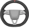 MEWANT Hand Stitched Matte Carbon Fiber&PU Leather Steering Wheel Cover Wrap for Tesla Model 3 Highland 2023 2024 2025 Steering Wheel Accessories