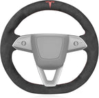 MEWANT Hand Stitched Matte Carbon Fiber&PU Leather Steering Wheel Cover Wrap for Tesla Model 3 Highland 2023 2024 2025 Steering Wheel Accessories