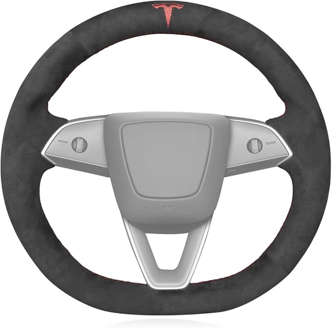 MEWANT Hand Stitched Matte Carbon Fiber&PU Leather Steering Wheel Cover Wrap for Tesla Model 3 Highland 2023 2024 2025 Steering Wheel Accessories