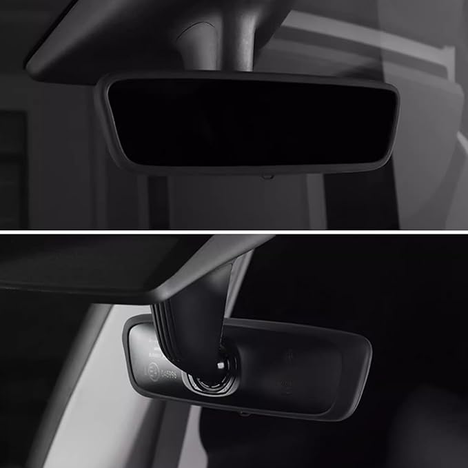 2PCS Protector Trim Frame Compatible with Tesla Model 3 Y 2020-2024 2025 2026 Screen Edge Frame Rearview Mirror Cover Interior Decorations Center Console Decor Highland Juniper Accessories Set (Black)