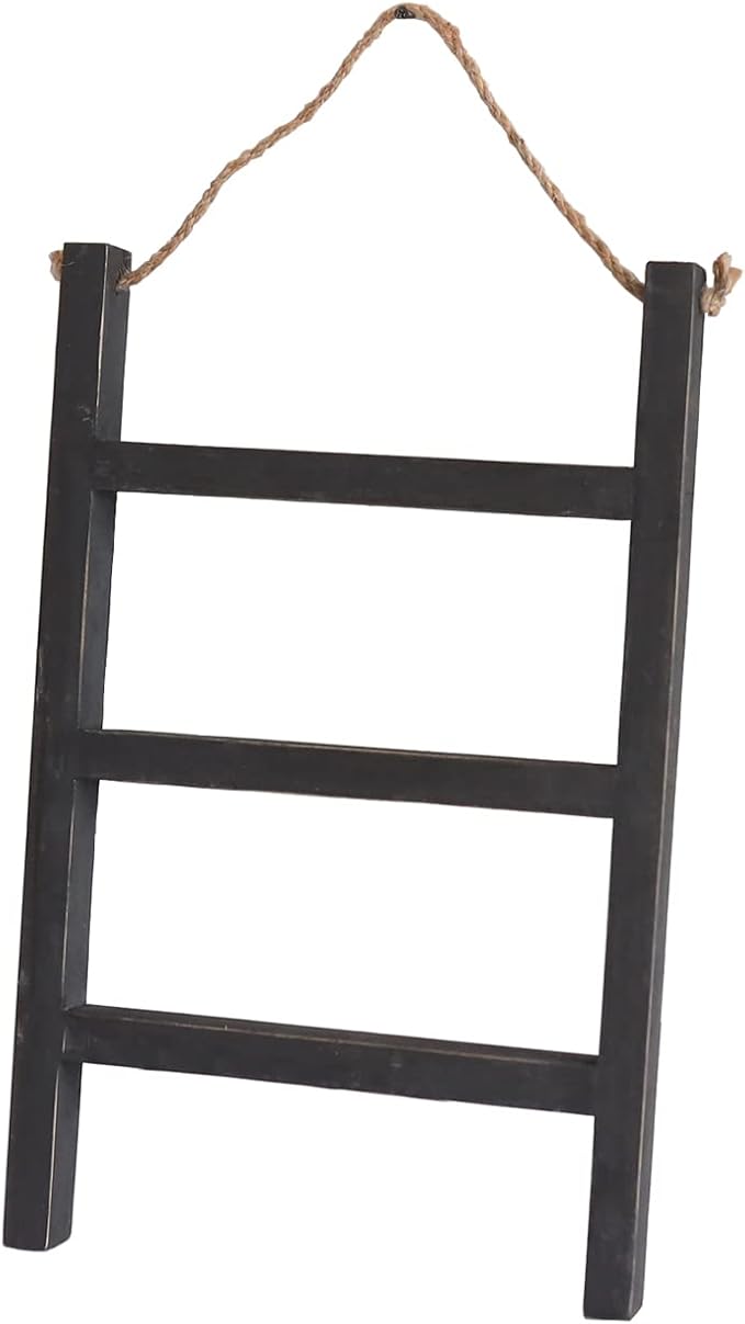 Joy Choice Farmhouse Style 16" Wood Blanket Ladder - 3-Tier Wall Hanging Rack for Living Room, Kitchen, Bathroom (Black)