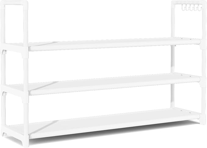 VILICK Shoe Rack for Closet Shoe Organizer Space Saver Storage for 12-15 Pair Shoe Shelf with Hook Free Standing 3 Tier Shoe 