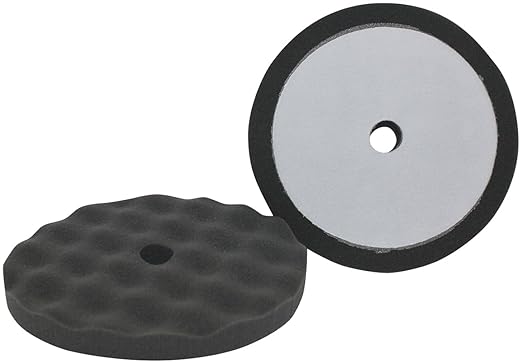 8 Inch Black Waffle Foam Buffing Pads with Hook and Loop Tape Backing - Heavy Cut Polishing Pads for Car Detailing, Paint Correction, Compounds and Polishes, Heat Reducing Foam Pads - Pack of 4