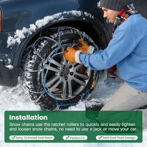 SCITOO Snow Chains For Car,2 Pack Emergency Anti Slip Tire Chain Width 265/70-16,265/75-16,265/65-17,275/65-17,265/60-18,265/