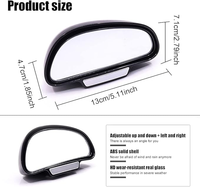 Biqing Blind Spot Mirrors for Cars LEFT,Universal Adjustable HD Glass Wide Angle Side Rearview Mirror for Safety Auxiliary Parking