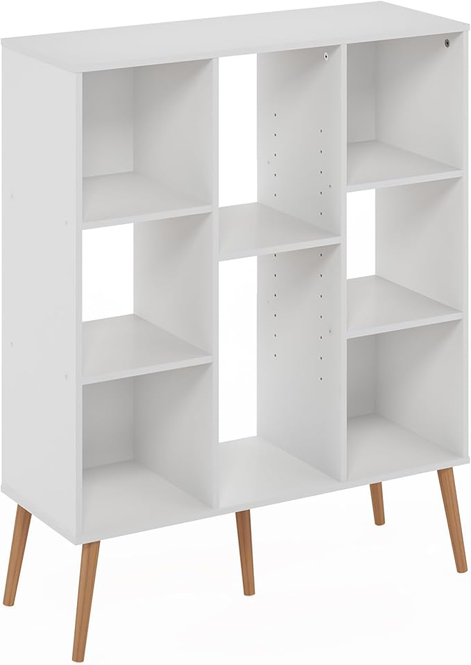 Furinno Claude Mid Century Style Book Shelf, 8-Cube Bookshelf, Cube Storage Organizer Bookcase with Wood Legs, 10.9 x 31.5 x 
