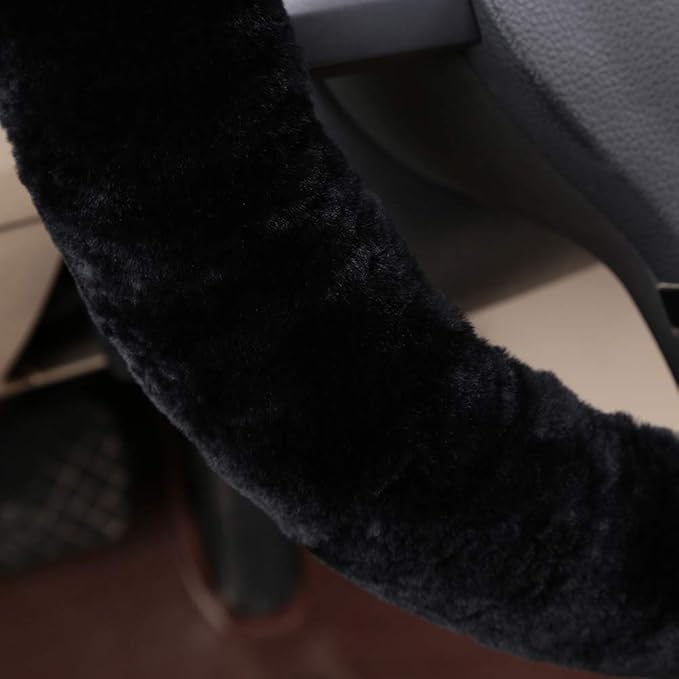 OGLAND Soft Fluffy Plush Sheepskin Car Steering Wheel Cover for Universal Auto Vehicle Women Man 14 1/2 inch-15 1/2inch Fuzzy