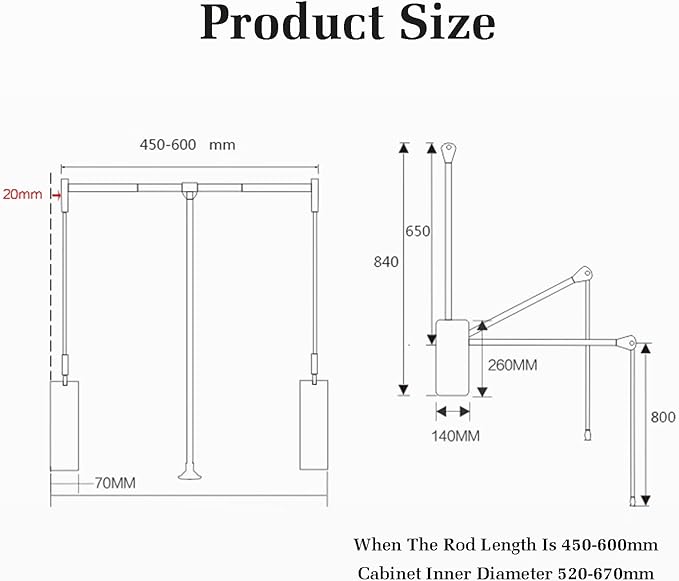 Pull Down Clothes Rail,Extendable Wardrobe Rod,Adjustable Lift with Return,for Wardrobe and Closet Clothing Storage,Space Sav