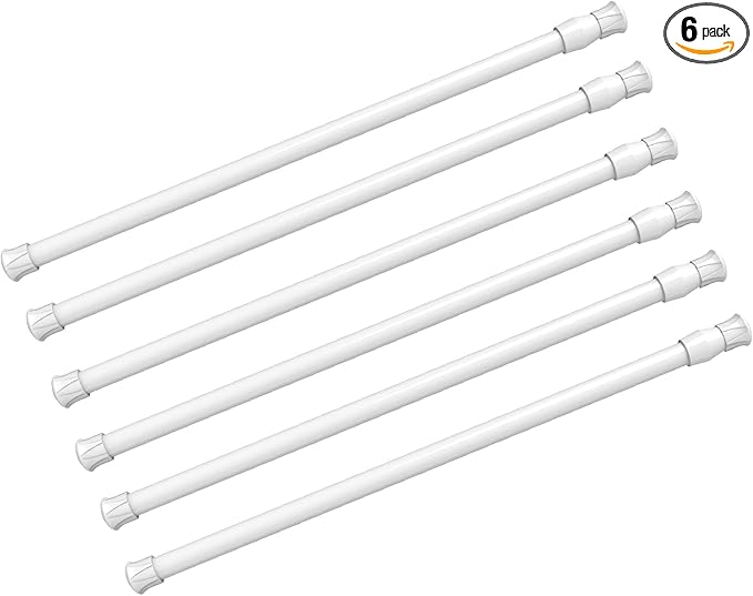 6 Pack Spring Tension Curtain Rod Adjustable Length for Kitchen, Bathroom, Cupboard, Wardrobe, Window, Bookshelf DIY Projects