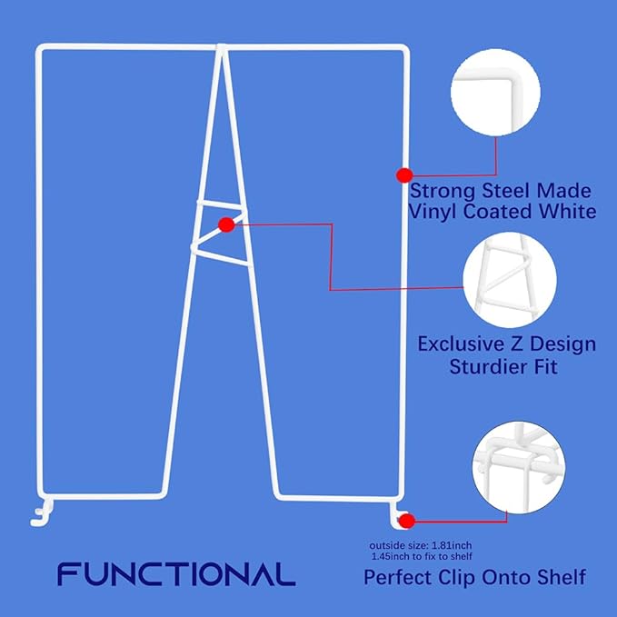 Wire Shelf Dividers - White Closet Organization & Storage Organizer - No Tool Shelf Divider for Wire Shelves - Metal Shelf Ac
