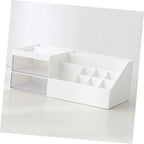 Angoily White Makeup Organizer Large Desk Organizers and Storage Rotating Cosmetic Storage Box Space-Saving
