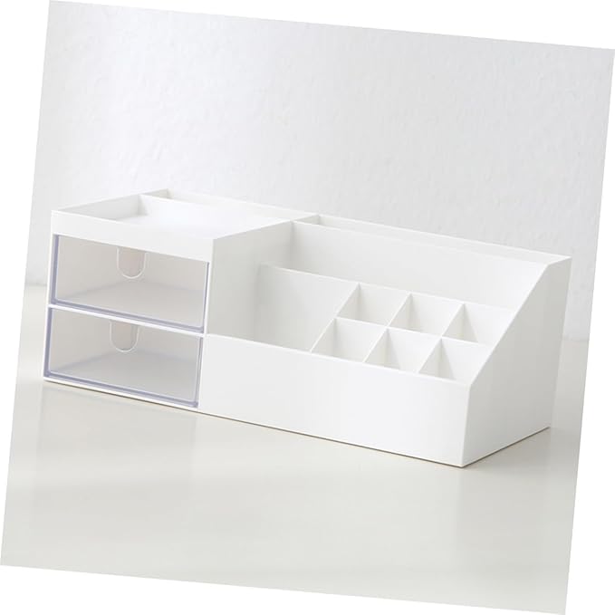 Angoily White Makeup Organizer Large Desk Organizers and Storage Rotating Cosmetic Storage Box Space-Saving