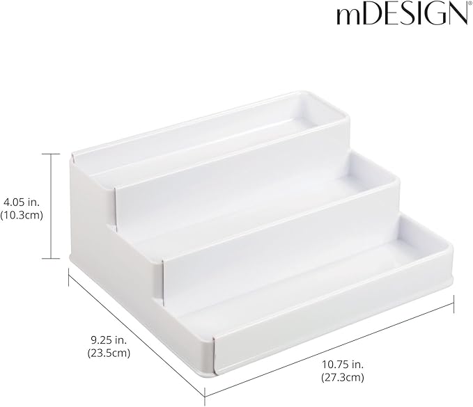 mDesign Plastic Expandable 3-Tier Shelf Rack Organizer - Storage for Bathroom Vanity, Cabinet, Cupboard, Drawer - Holds Medic