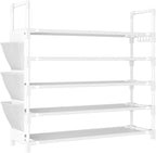 5 Tier Shoe Rack, Shoe Organizer Storage for 20-25 Pair Boot and Sneaker, Stackable Free Standing Shoe Shelf with Hooks and S