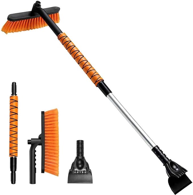 Telescopic Snow Brush Ice Scraper Combo, 2-in-1 Adjustable Length 26-36in & 360° Pivoting Head for Car Truck SUV, Christmas Auto Gifts