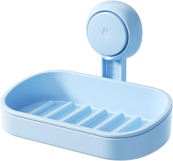 LEVERLOC Soap Dish Holder for Shower Suction Cup Wall Mounted Self Draining NO-Drilling Removable Bar Soap Sponge Holder for 