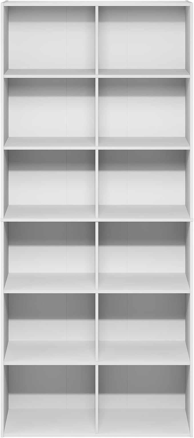 Furinno Basic Book Shelf, 12-Cube Bookshelf, Bookcase with Open Shelf, Cube Storage Organizer, 12 x 32 x 71, for Living Room,