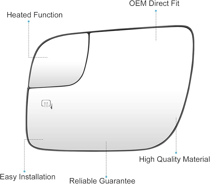 New Driver Left Side Heated Mirror Glass Fit for 2011-2017 Ford Explorer Blind Spot Mirror Glass - Left Pass Heated Convex Mirror Glass Replacement for BB5Z17K707L, BB5Z17K707M