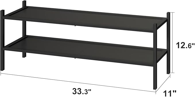 Kiplant Black 2-Tier Long Stackable Bamboo Wood Shoe Rack for Closet, Entryway & Hallway