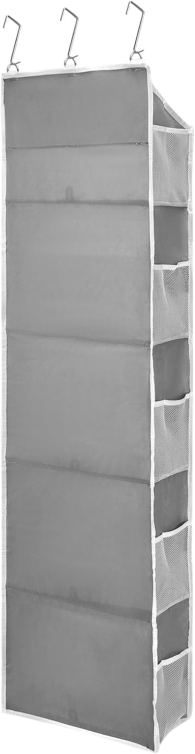 QWORK Over Door Organizer with 5 Large Pockets, 10 Mesh Side Pockets, Door Hanging Organizer for Diapers, Towels, 44lbs Weigh
