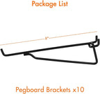 G.CORE Pegboard Shelf Hooks, 10-Pack 8" Black Peg Board Brackets, Organizer Accessories, Various Tools Storage Arrange System