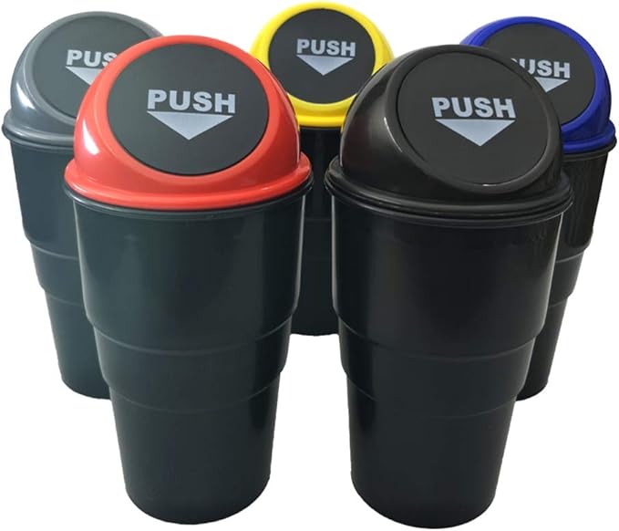 Car Trash Can with Lid, Automotive Cup Holder Mini Vehicle Garbage Can Trash Bin for Car Office Home Bedroom (Blue 2 Pack)