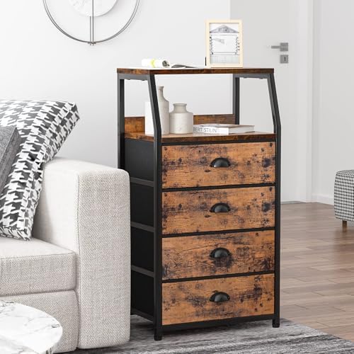 Furnulem Night Stand, Tall 4 Drawers Dresser for Bedroom, Hallway, Nursery, Closet Organizer, Nightstand Bedside Table Furnit