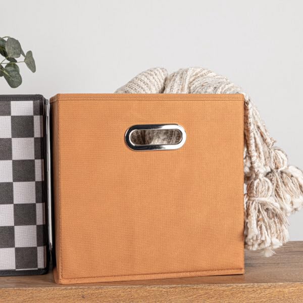 Household Essentials Foldable Fabric Storage Cubes 6-Pack – 11x11x11 Stackable Non-Woven Bins with Chipboard Sides & Grommet 